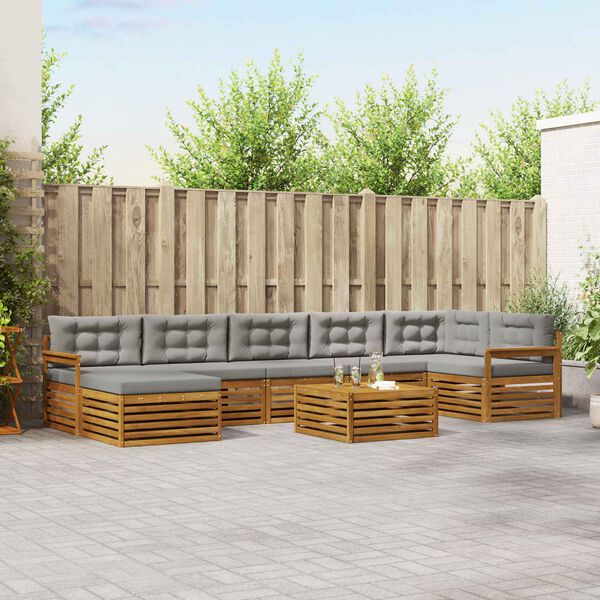 vidaXL Zunanja garnitura za sedenje 8 pcs Naravna in svetlo siva