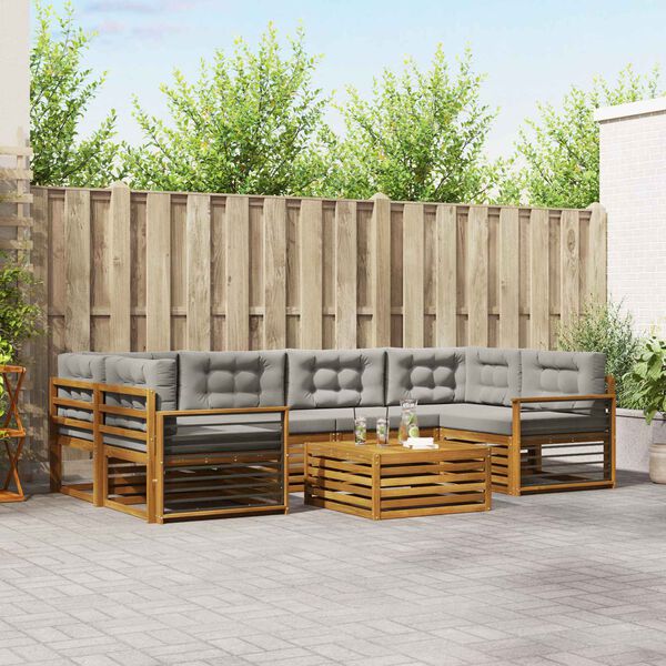 vidaXL Zunanja garnitura za sedenje 7 pcs Naravna in svetlo siva