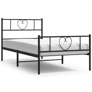 vidaXL Kovinski posteljni okvir z vzglavjem in vznožjem črn 75x190 cm