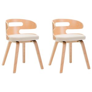 vidaXL Jedilni stoli 2 kosa krem ukrivljen les in umetno usnje