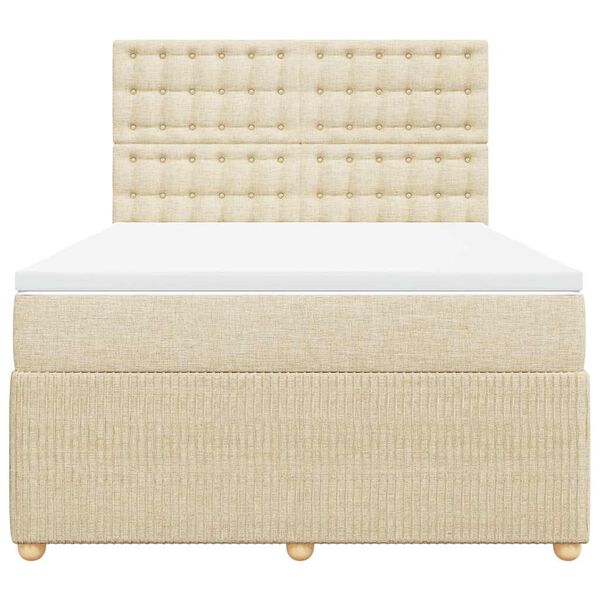 vidaXL Box spring postelja z vzmetnico krem 140x190 cm blago