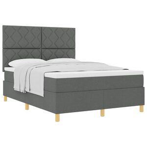 vidaXL Postelja z vzmetnico z vzglavjem Temno siva 140 x 200 cm blago