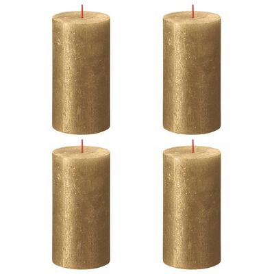 Bolsius Rustikalne stebričaste sveče Shimmer 4 kosov 130x68 mm zlate