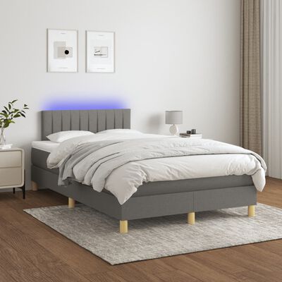 vidaXL Box spring postelja z vzmetnico LED temno siva 120x190 cm blago