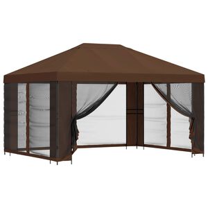 vidaXL Vrtni gazebo s stranskimi stenami 4 &times; 3 m Rjava