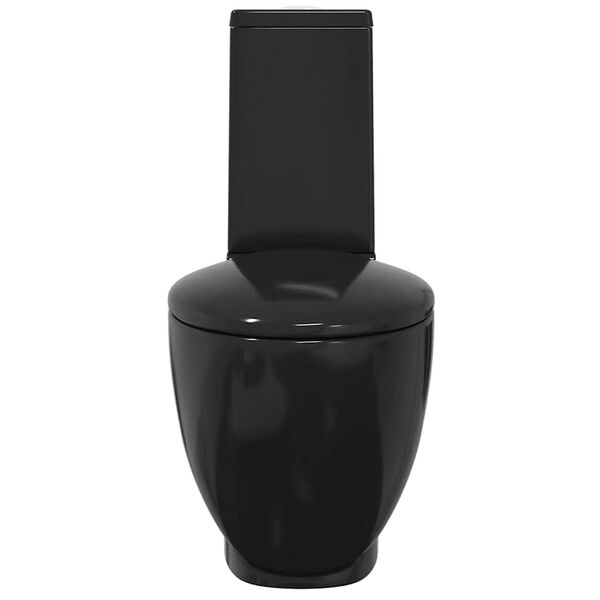 vidaXL Keramična WC školjka okrogla pretok vode spodaj črna