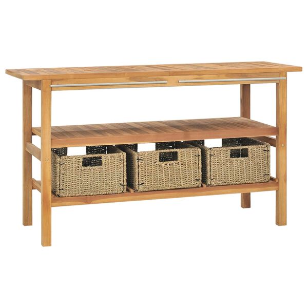 vidaXL Kopalniška omarica iz tikovine z umivalnikoma rečni kamen