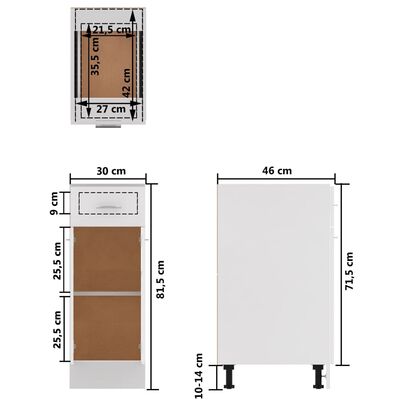 vidaXL Spodnja omarica s predalom bela 30x46x81,5 cm iverna plošča