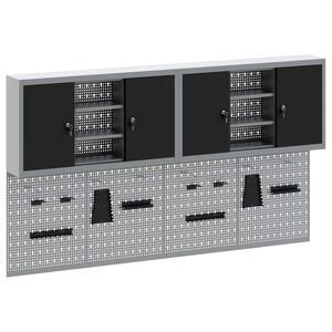 vidaXL Komplet orodnih omar s polico 6 pcs Črna Pra&scaron;no lakirano jeklo