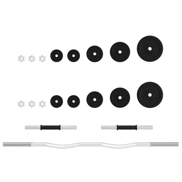 vidaXL Komplet uteži in palic 30 kg lito železo