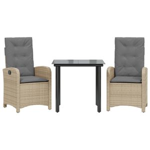 vidaXL Vrtna jedilna garnitura 3-delna z blazinami bež poli ratan