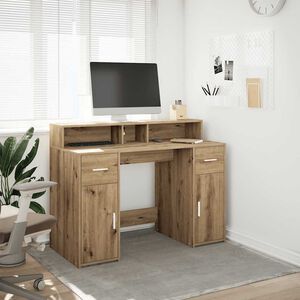 vidaXL Pisalna miza z LED lučkami artisan hrast 120x55x91 cm inž. les