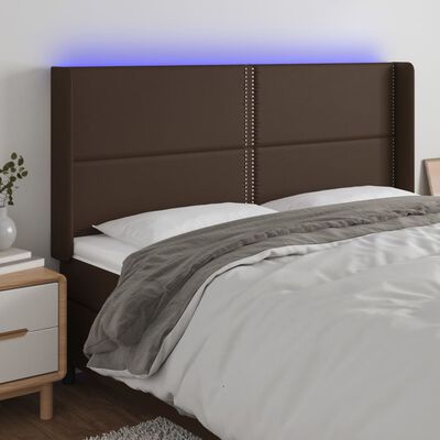 vidaXL LED posteljno vzglavje rjavo 183x16x118/128 cm umetno usnje