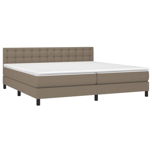 vidaXL Box spring postelja z vzmetnico LED taupe 200x200 cm blago