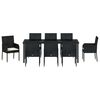 vidaXL Komplet za jedilnico v vrtu z blazino 9 pcs Črna poli ratan