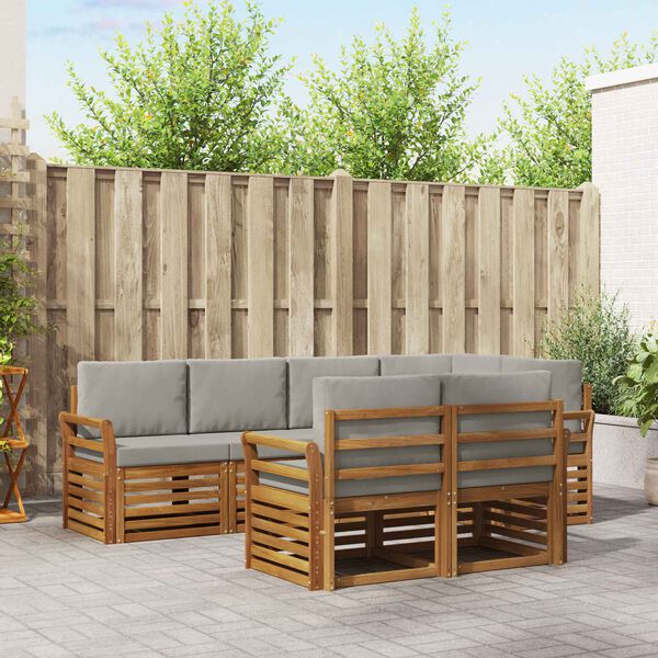 vidaXL Kotna sedežna garnitura z blazino 7 pcs Naravna in svetlo siva