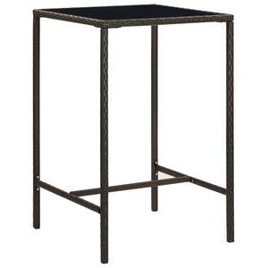 vidaXL Vrtna barska miza rjava 70x70x110 cm poli ratan in steklo