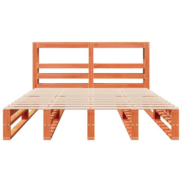 vidaXL Posteljni okvir brez vzmetnice vo&scaron;čeno rjav 135x190 cm borovina