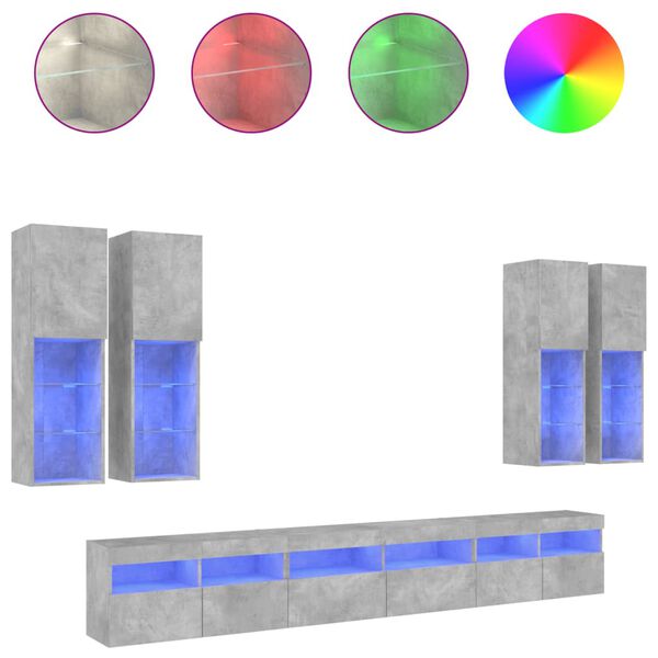 vidaXL Stenske TV omarice z LED lučkami 7 kosov betonsko sive