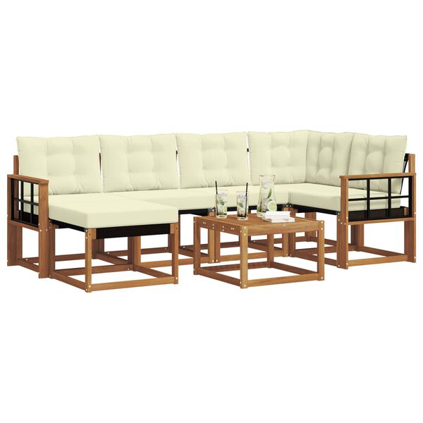 vidaXL Zunanja garnitura za sedenje z blazino 7 pcs Naravna in smetana