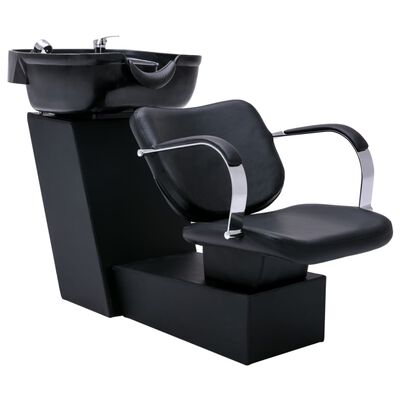 vidaXL Salonski stol z umivalnikom črn 137x59x82 cm umetno usnje