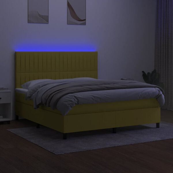 vidaXL Box spring postelja z vzmetnico LED zelena 160x200 cm blago