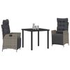 vidaXL Komplet za jedilnico v vrtu z blazino 3 pcs Siva poli ratan