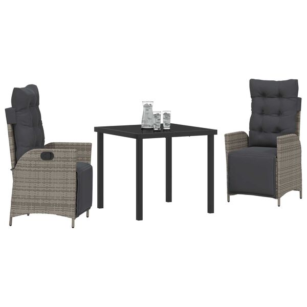 vidaXL Komplet za jedilnico v vrtu z blazino 3 pcs Siva poli ratan