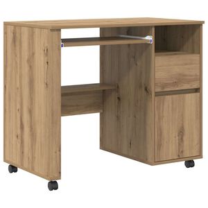 vidaXL Miza s kolesi Umetni hrast Inženirski les 91 x 50 x 77 cm