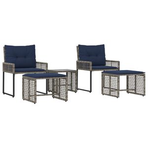 vidaXL Zunanji pohi&scaron;tveni set z blazino 5 pcs Siva in mornarsko modra