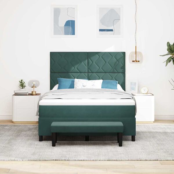 vidaXL Postelja z vzmetnico Temno zelena 140 x 190 cm Žamet