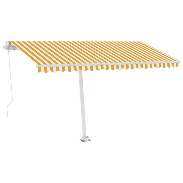 vidaXL Ročno zložljiva tenda z LED lučkami 450x300 cm rumena in bela