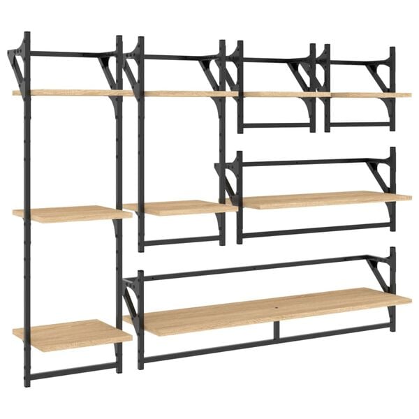 vidaXL Komplet stenskih polic s prečkami 6-delni sonoma hrast inž. les