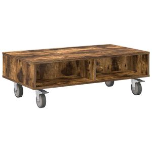 vidaXL Stranska miza s kolesi Dimljeni oreh 90 x 50 x 30 cm