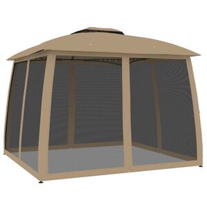 vidaXL Paviljon z dvojno streho, mrežnimi stenami taupe 2,93x2,93 m