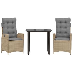 vidaXL Vrtna jedilna garnitura 3-delna z blazinami bež poli ratan