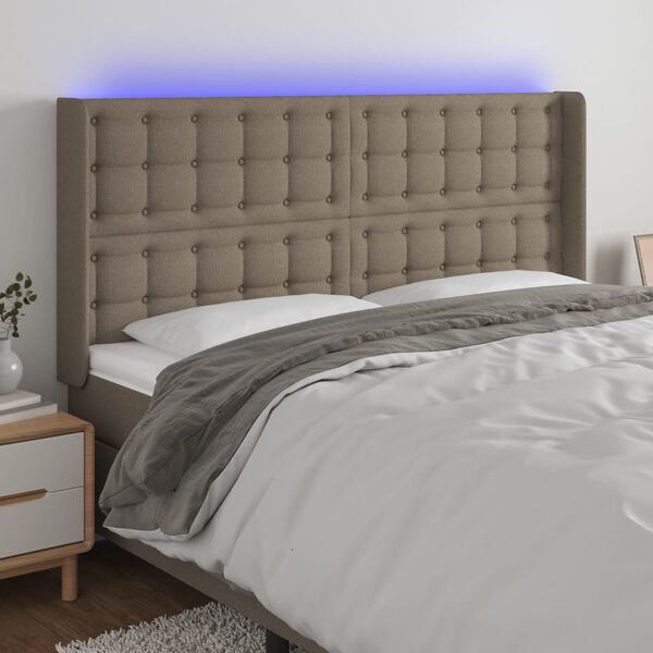 vidaXL LED posteljno vzglavje taupe 203x16x118/128 cm blago
