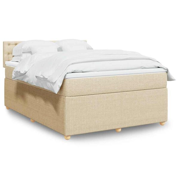 vidaXL Box spring postelja z vzmetnico krem 140x200 cm blago