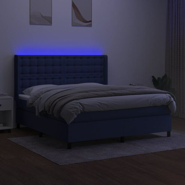 vidaXL Box spring postelja z vzmetnico LED modra 180x200 cm blago