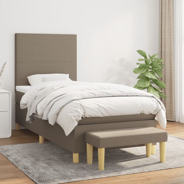 vidaXL Box spring postelja z vzmetnico taupe 90x190 cm blago
