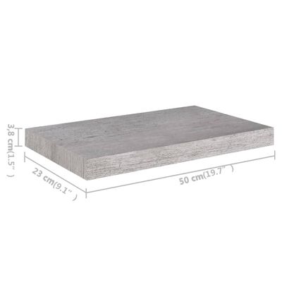 vidaXL Stenske police 4 kosi betonsko sive 50x23x3,8 cm MDF