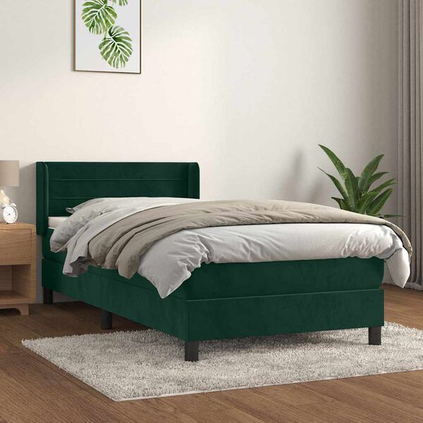vidaXL Box spring postelja z vzmetnico temno zelen 90x190 cm žamet