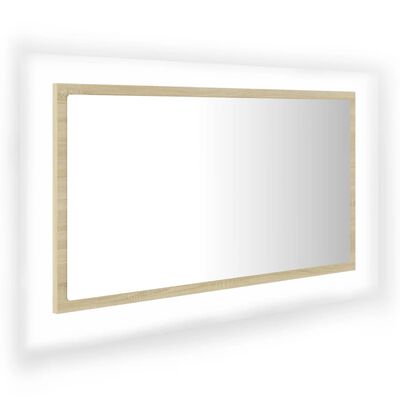 vidaXL LED kopalniško ogledalo sonoma hrast 80x8,5x37 cm akril