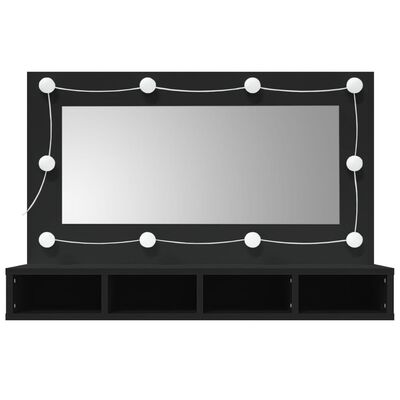 vidaXL Omarica z ogledalom in LED lučkami črna 90x31,5x62 cm