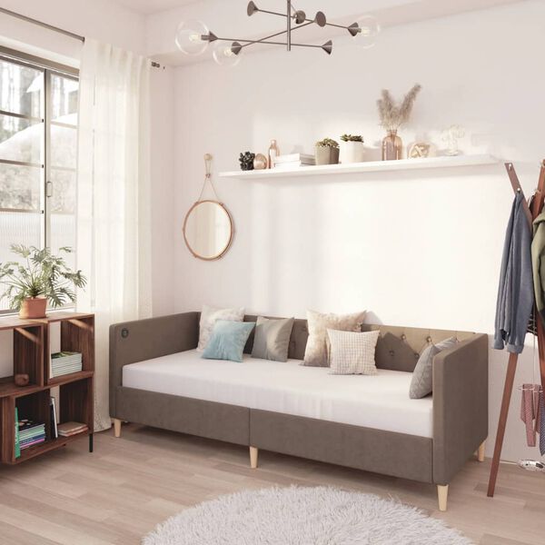 vidaXL Dnevna postelja z vzmetnico USB taupe blago 90x200 cm