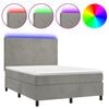 vidaXL Box spring postelja z vzmetnico LED sv. siva 140x190 cm žamet