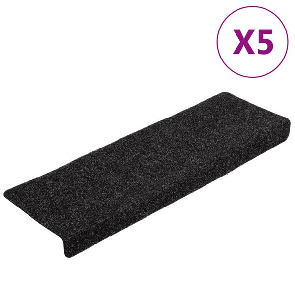 vidaXL Preproge za stopnice samolepilne 5 kosov 65x21x4 cm črne pravokotne robove
