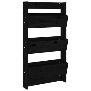 vidaXL Stenska korita 3-nadstropna 60x18,5x110 cm črna trdna borovina