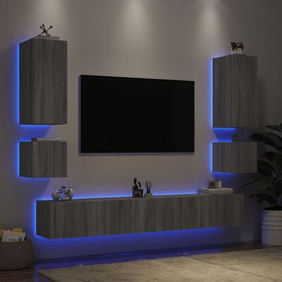 vidaXL Stenske TV omarice z LED lučkami 6 kosov siva sonoma