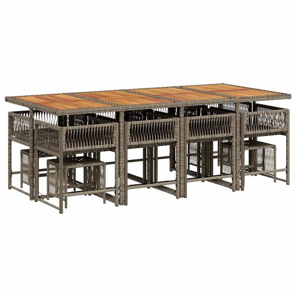 vidaXL Vrtna jedilna garnitura 13-delna z blazinami siv poli ratan